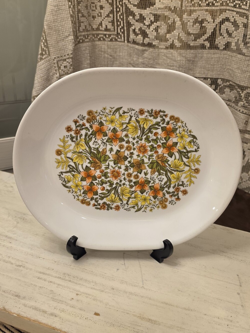 Corelle Vintage Indian Summer Oval Serving Platter Floral Corning 12” x 10”